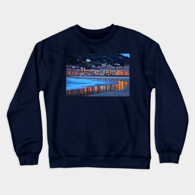 Playa Gros (Zurriola), Donostia-San Sebastian Crewneck Sweatshirt by Cretense72